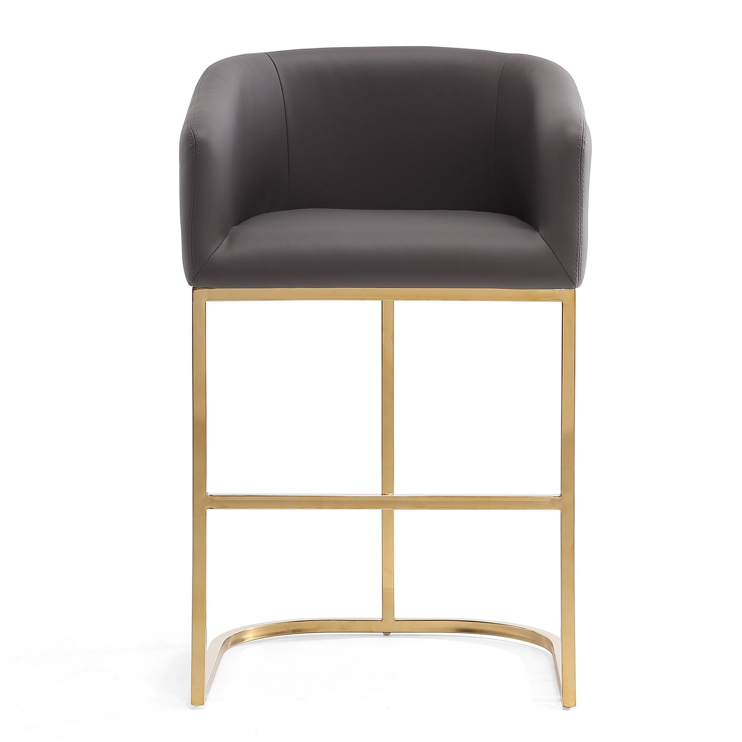 Manhattan Comfort Louvre Mid-Century Modern Leatherette and Stainless Steel Barstools