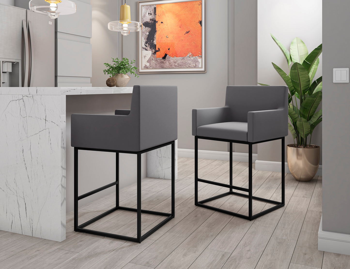 Manhattan Comfort Ambassador 38 in. Grey and Black Metal Counter Height Bar Stool CS010-GY