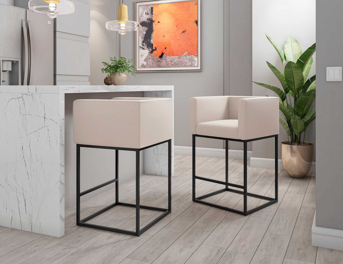 Embassy Mid-Century Modern Metal Upholstered Counter Stool in Cream CS011-CR