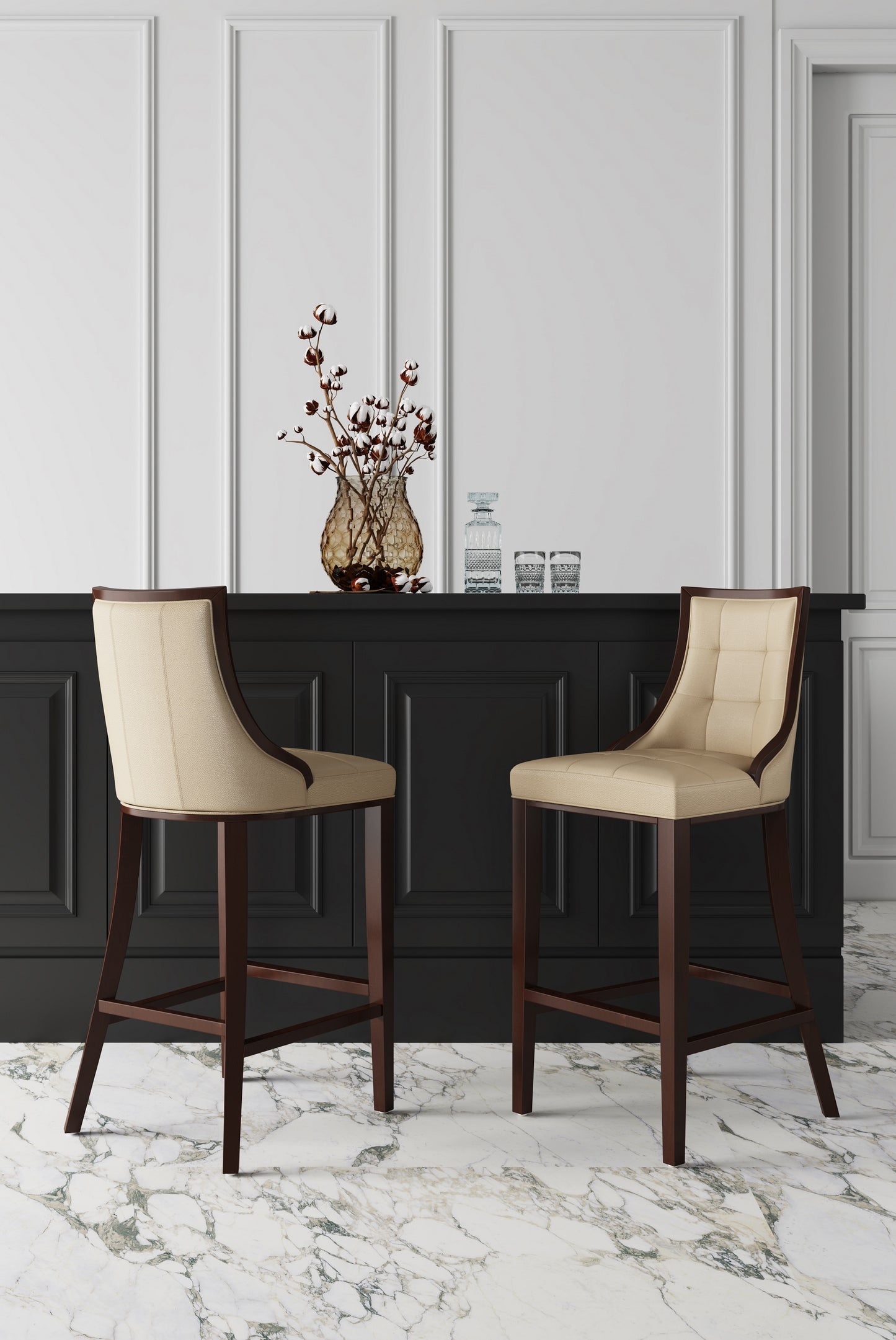 Fifth Avenue Traditional Wood Upholstered Counter Stool in Cream CS012-CR