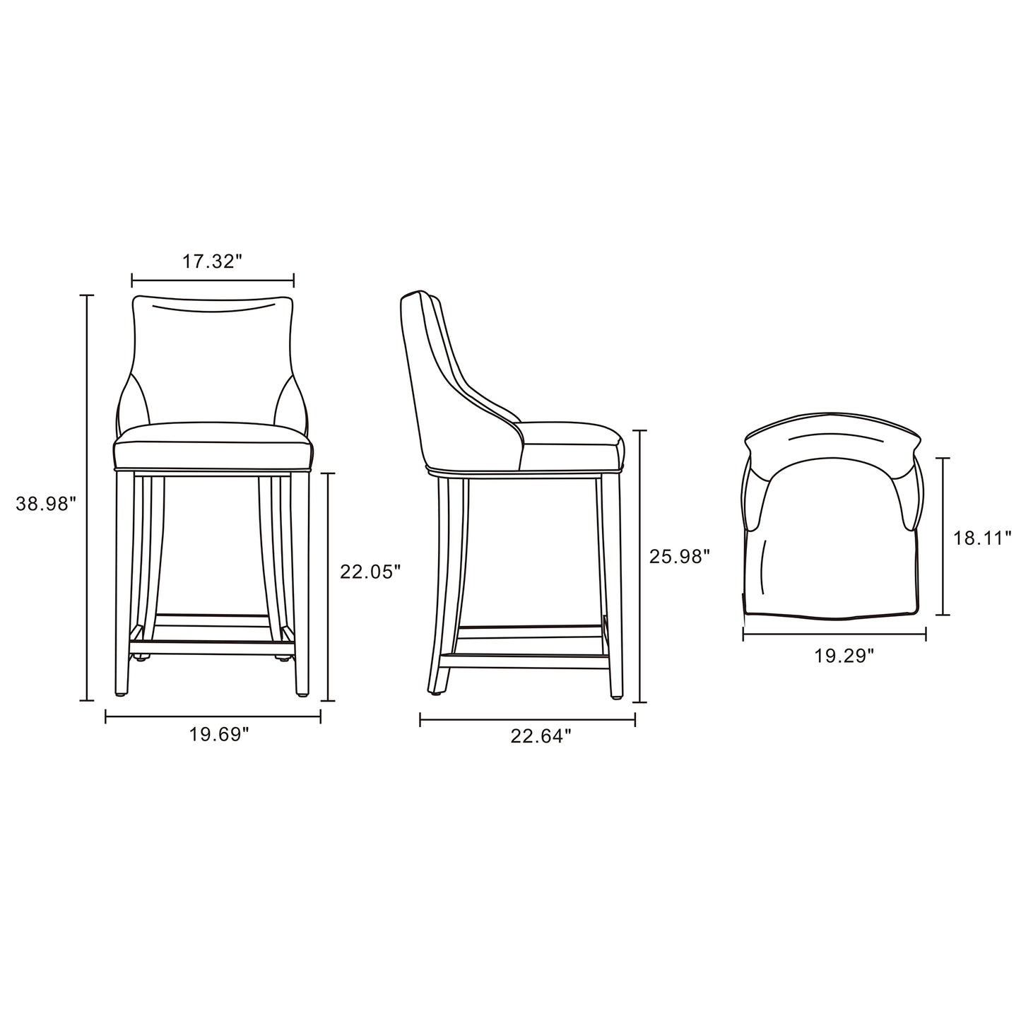 Shubert Modern Wood Upholstered Counter Stool in Dark Taupe CS016-DT