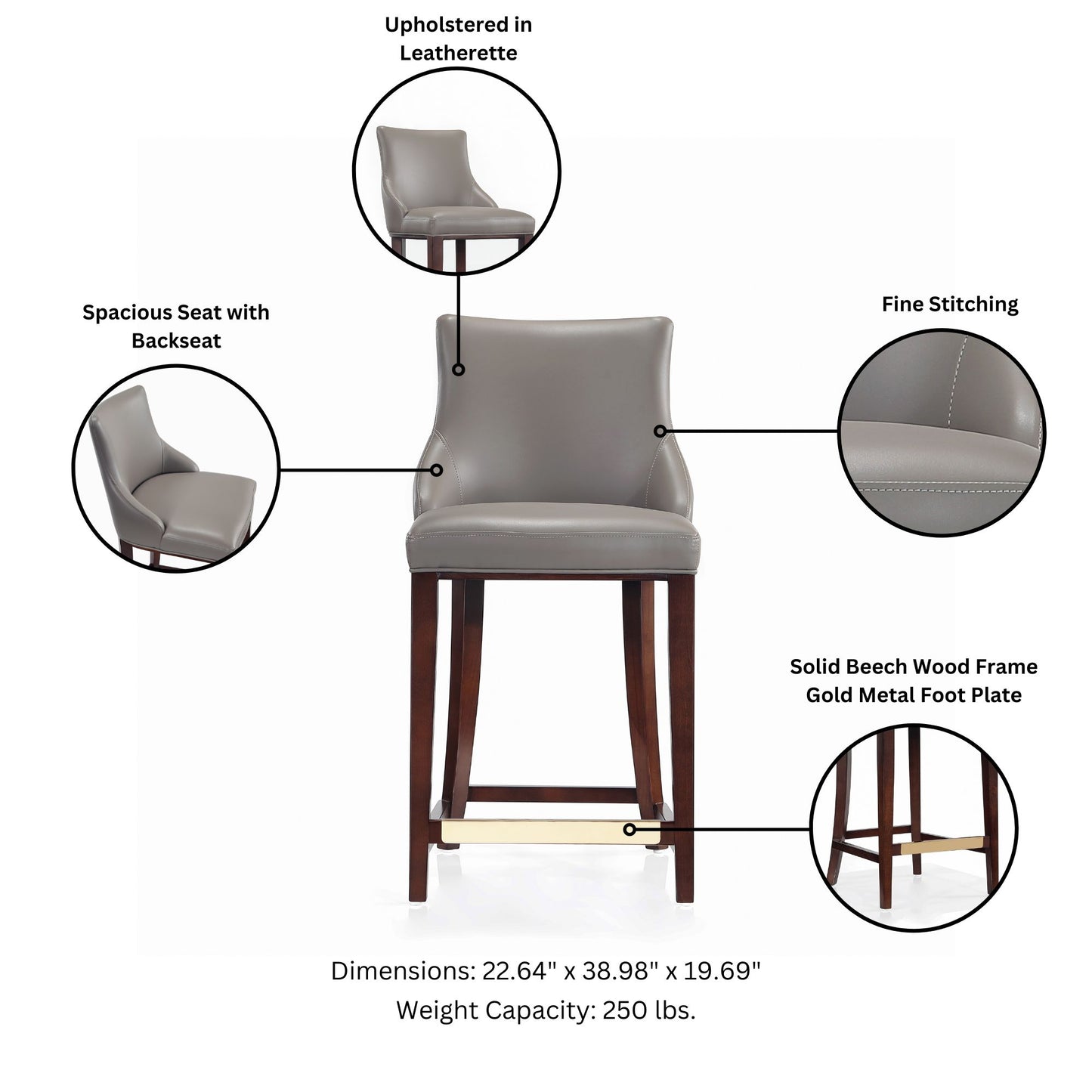 Shubert Modern Wood Upholstered Counter Stool in Dark Taupe CS016-DT