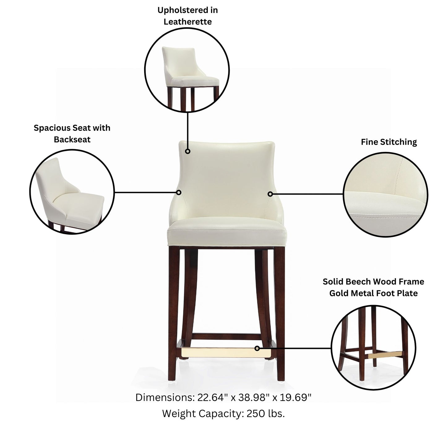 Shubert Modern Wood Upholstered Counter Stool in Ivory CS016-IV