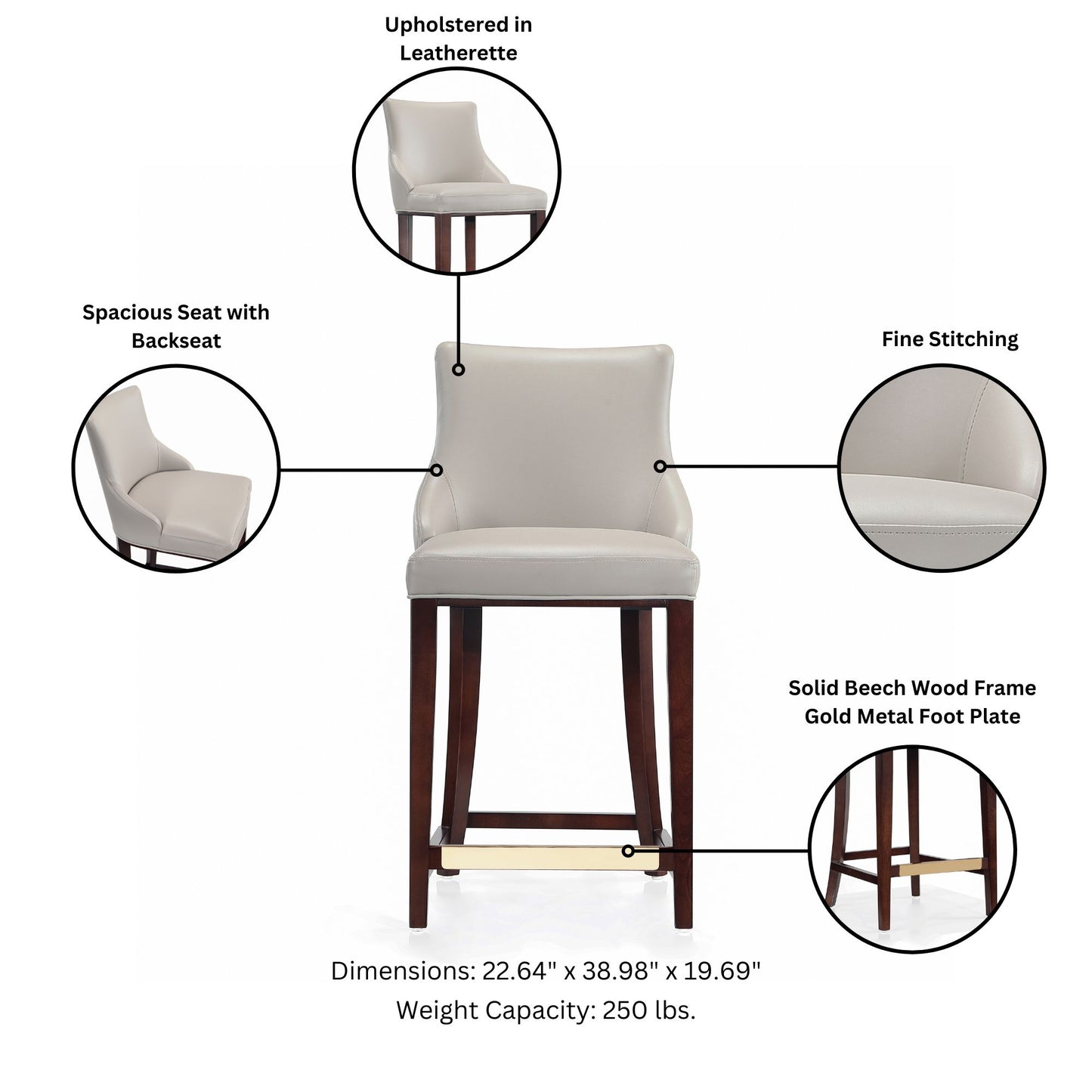 Shubert Modern Wood Upholstered Counter Stool in Light Gray CS016-LG
