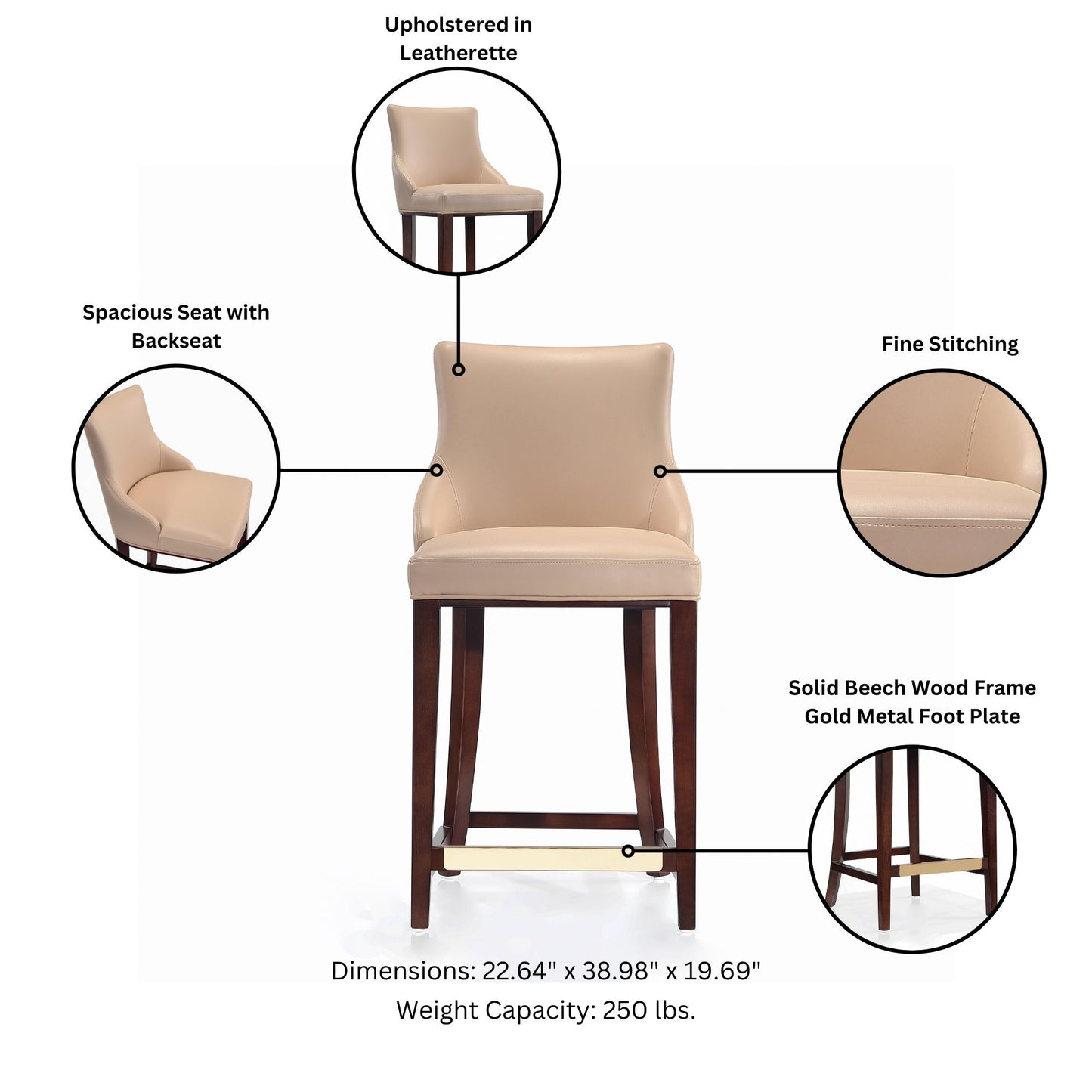 Shubert Modern Wood Upholstered Counter Stool in Tan CS016-TN