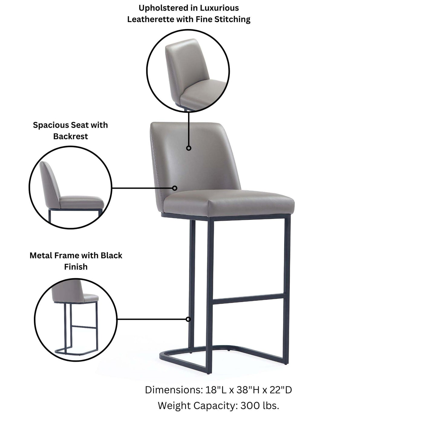 Serena Modern Metal Upholstered Counter Stool in Taupe CS017-GY