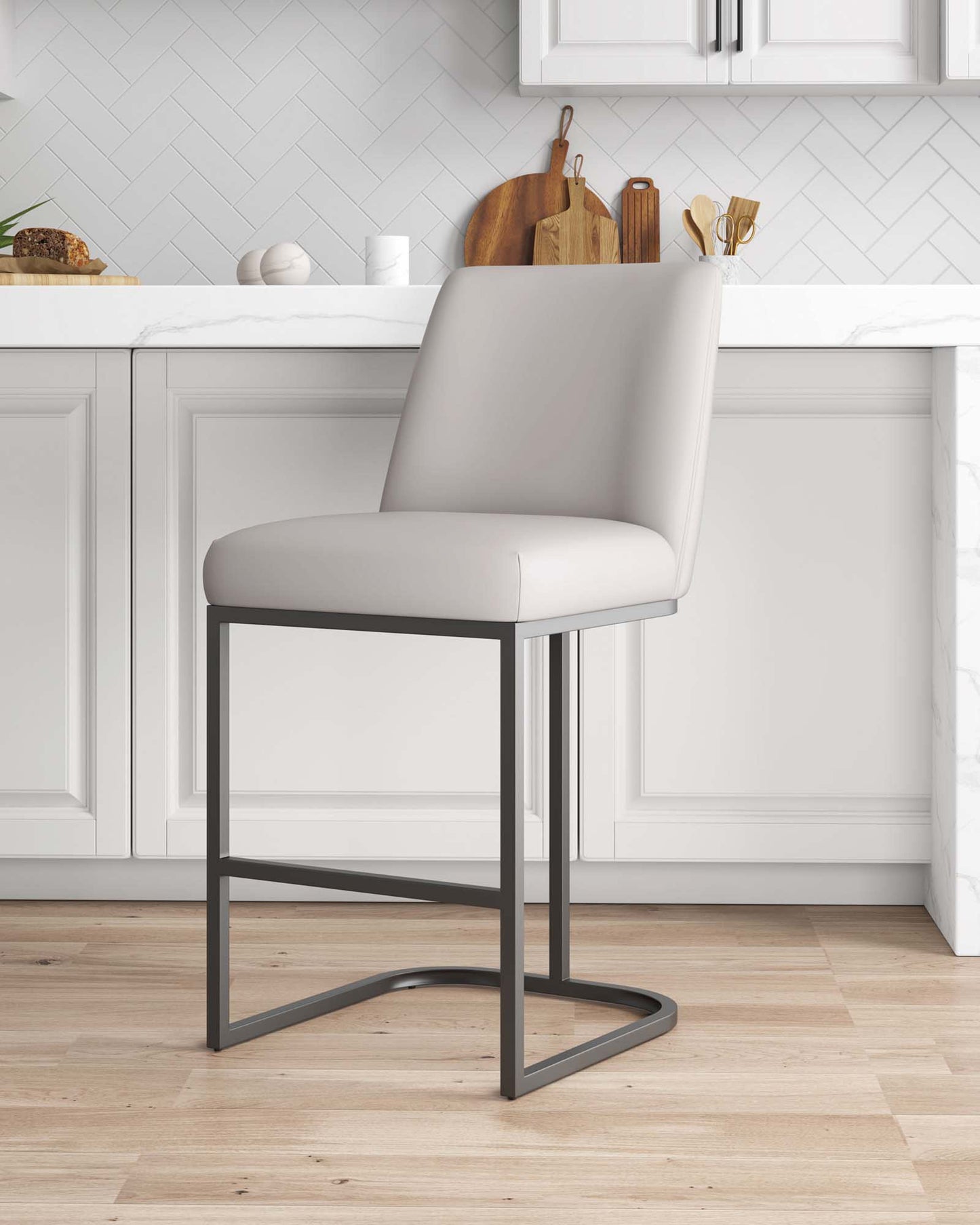 Manhattan Comfort Serena Modern Leatherette Upholstered Counter Stool in Light Grey CS017-LG
