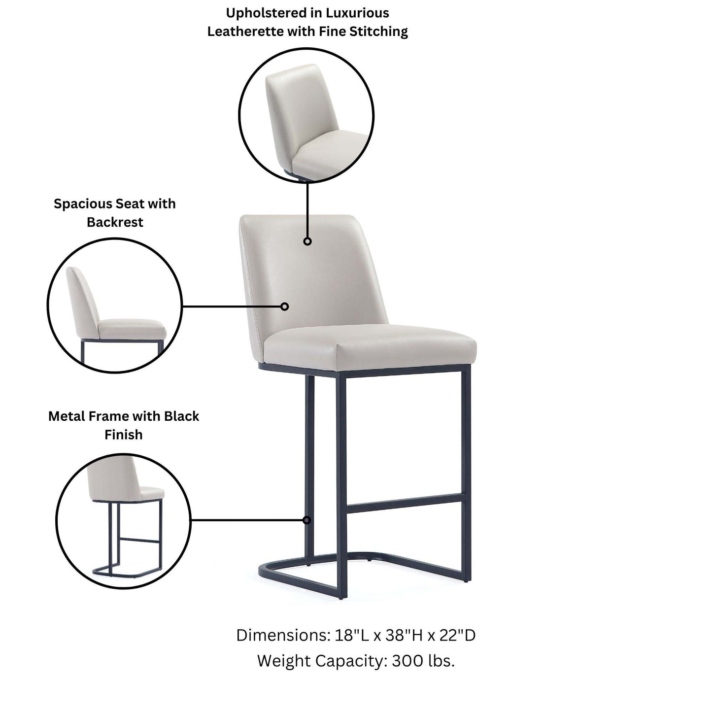 Manhattan Comfort Serena Modern Leatherette Upholstered Counter Stool in Light Grey CS017-LG