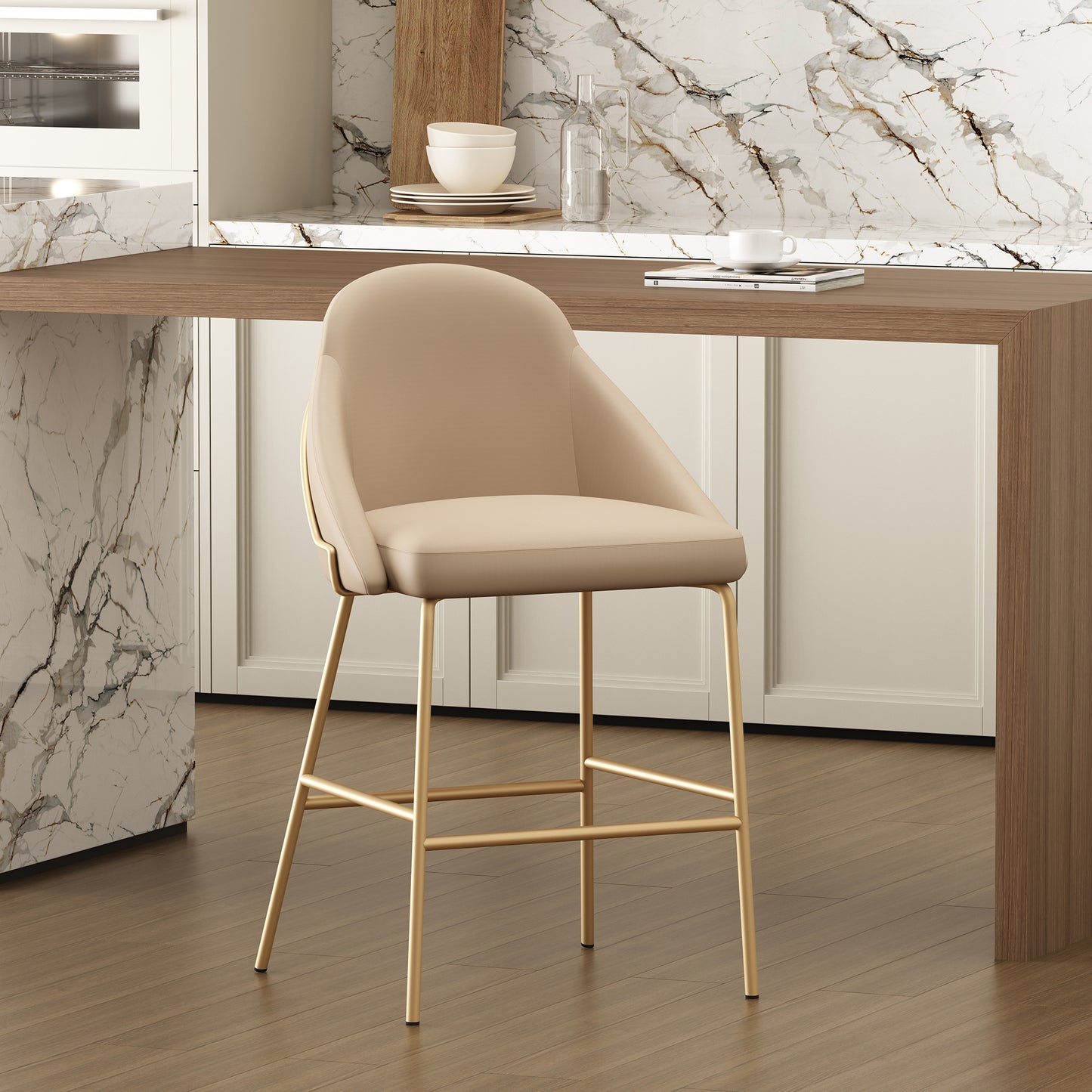 Gracie Modern Metal Upholstered Counter Stool in Tan and Gold CS019-GTN