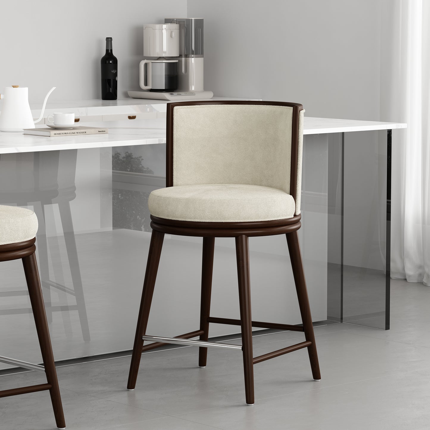 Evalyn Modern Wood Upholstered Counter Stool in Cream CS021-CR