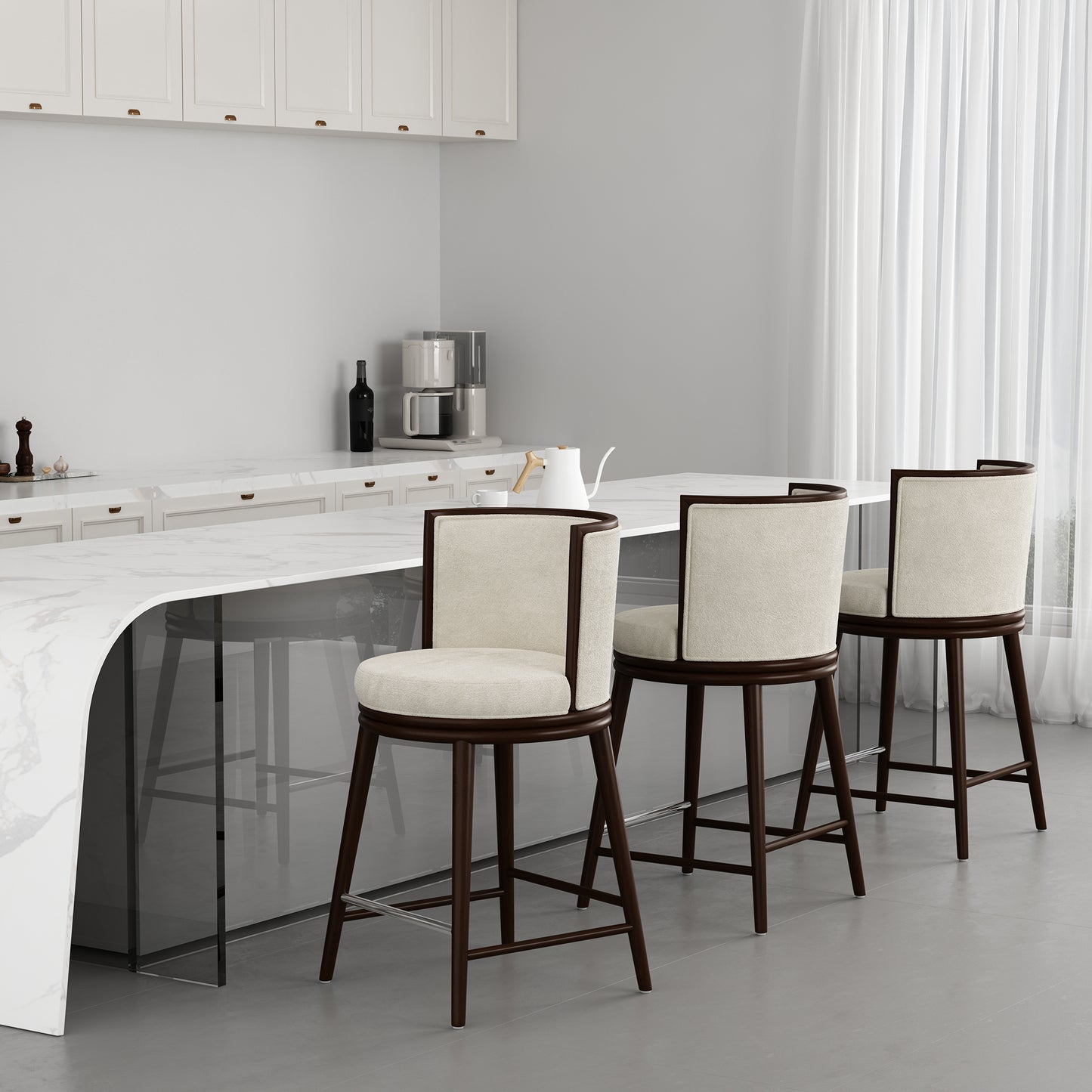 Evalyn Modern Wood Upholstered Counter Stool in Cream CS021-CR
