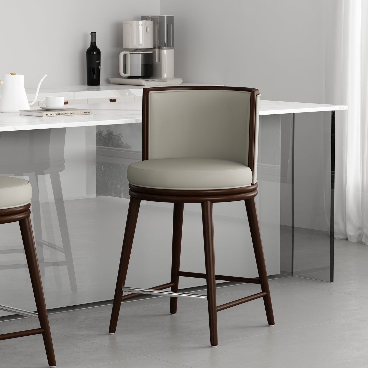 Evalyn Modern Wood Upholstered Counter Stool in Stone CS021-ST