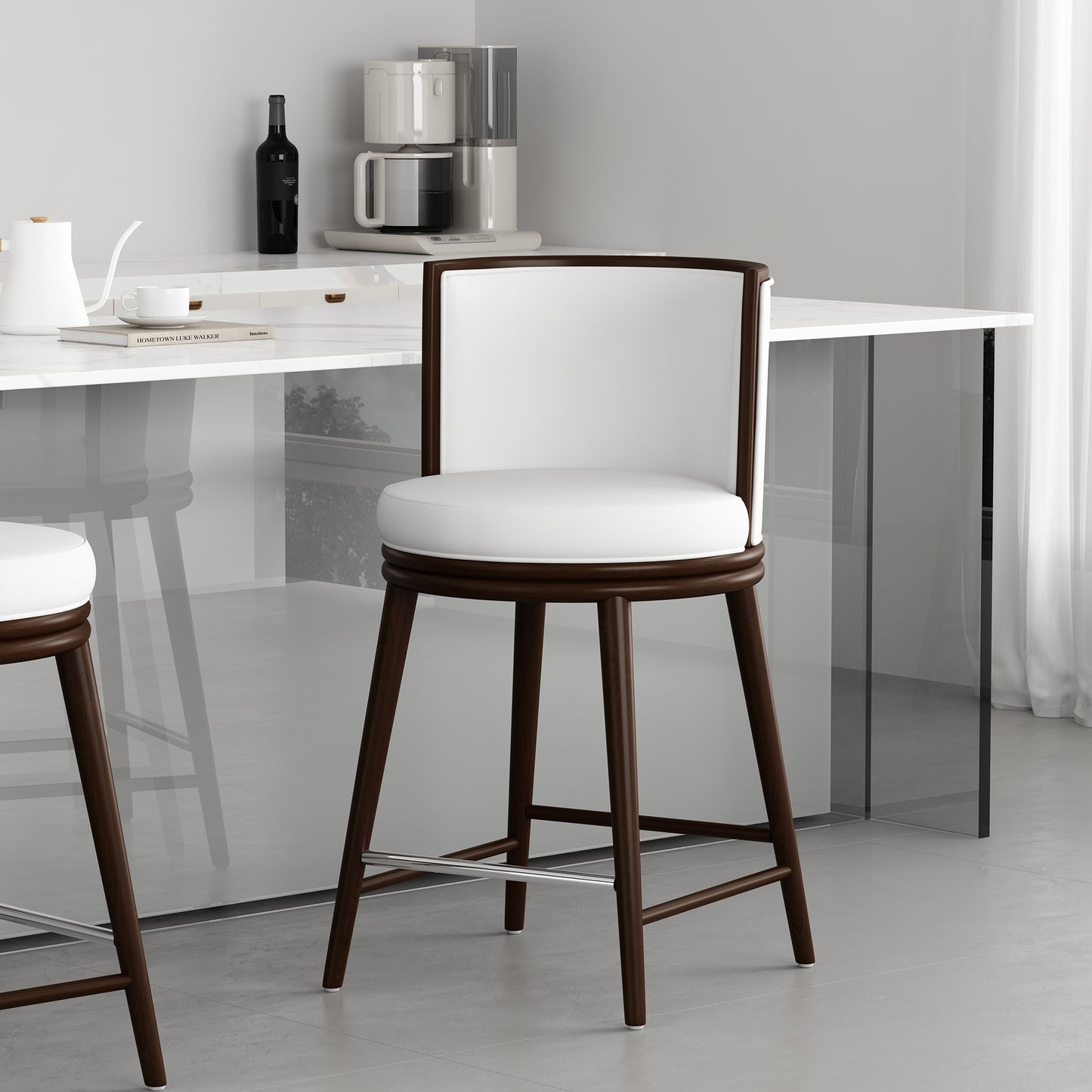 Evalyn Modern Wood Upholstered Counter Stool in White CS021-WH