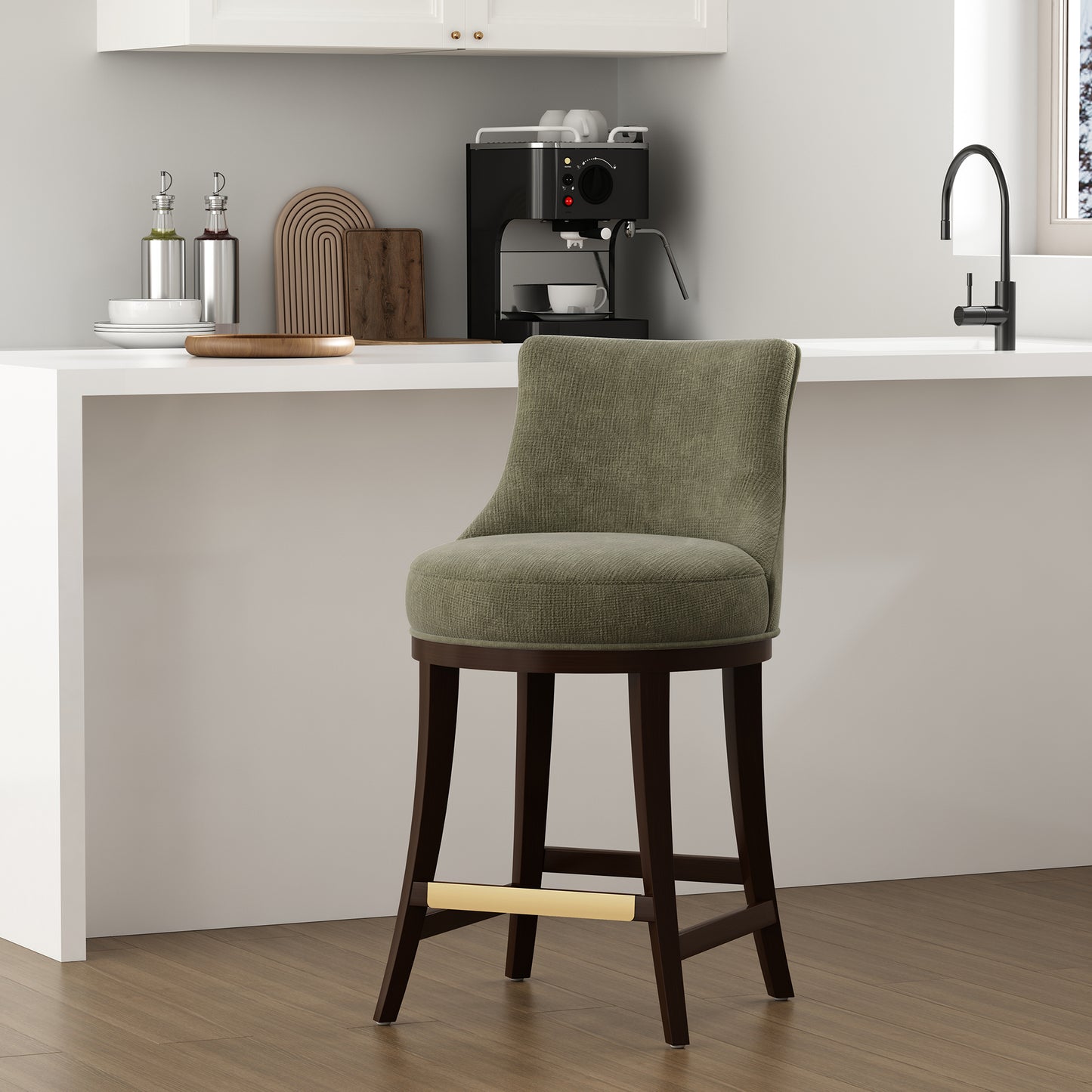 Lucia Modern Wood Chenille Counter Stool in Leaf Green CS022-GR