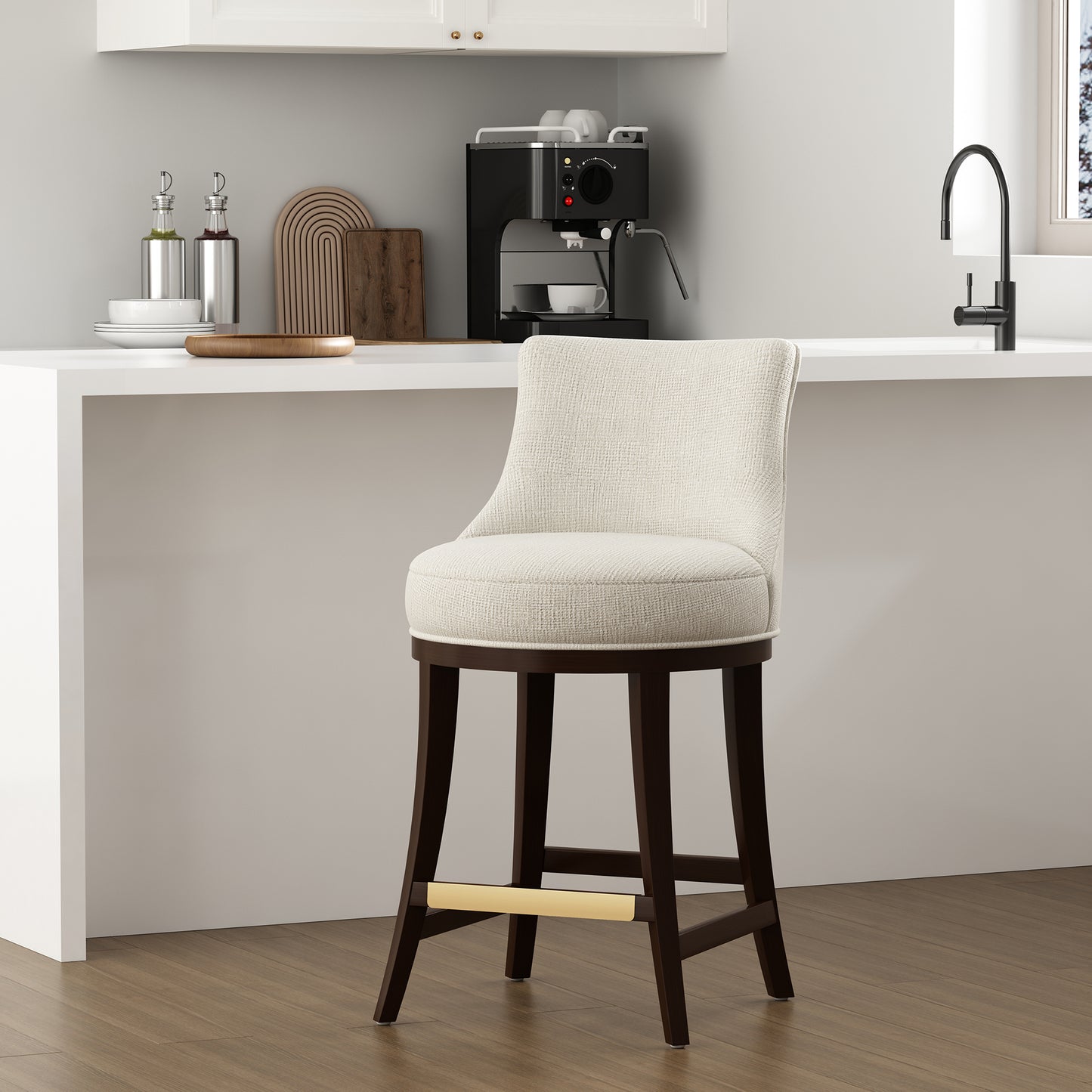 Lucia Modern Wood Chenille Counter Stool in Natural CS022-NA