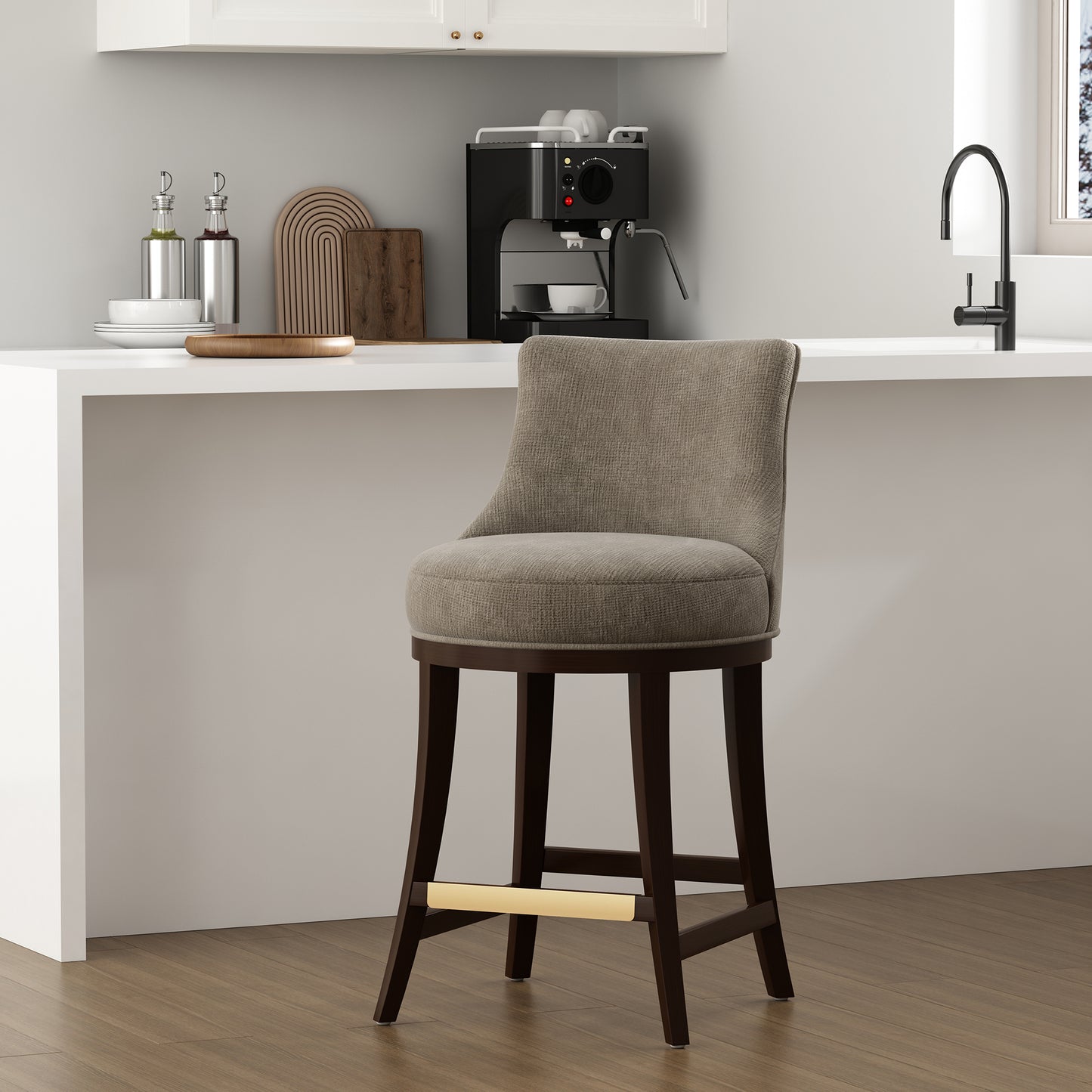 Lucia Modern Wood Chenille Counter Stool in Taupe CS022-TP