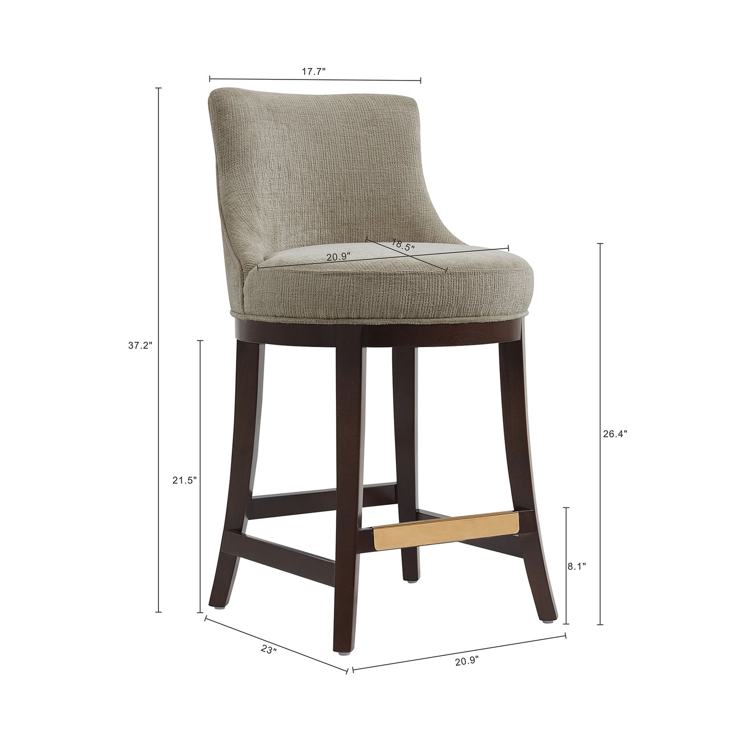 Lucia Modern Wood Chenille Counter Stool in Taupe CS022-TP