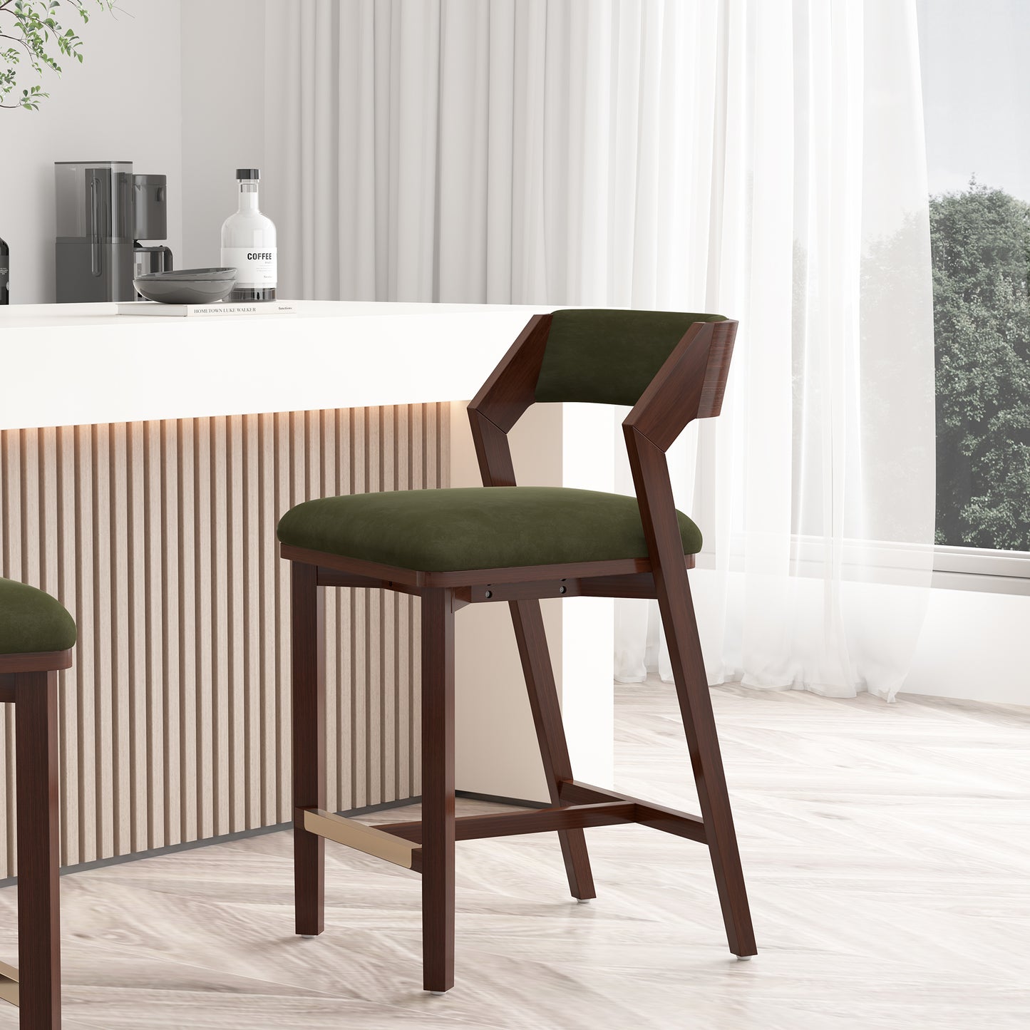 Patricia Modern Wood Upholstered Counter Stool in Turtle Green CS023-GR
