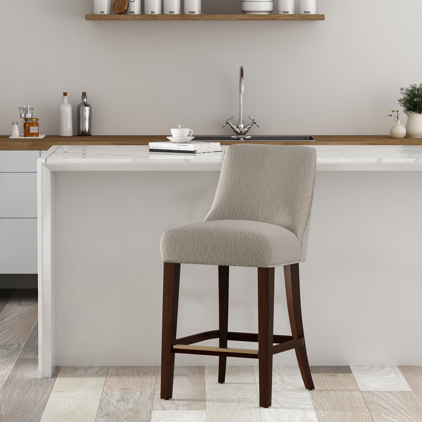 Beever Modern Wood Chenille Counter Stool in Taupe CS024-TP
