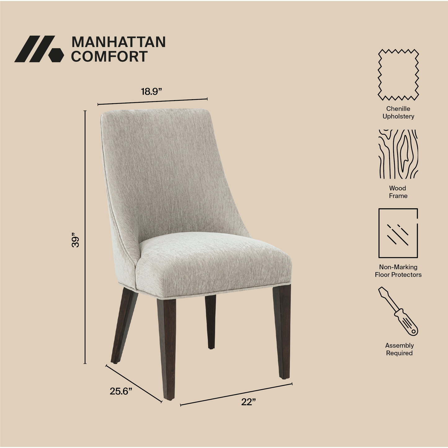 Beever Modern Wood Chenille Counter Stool in Taupe CS024-TP