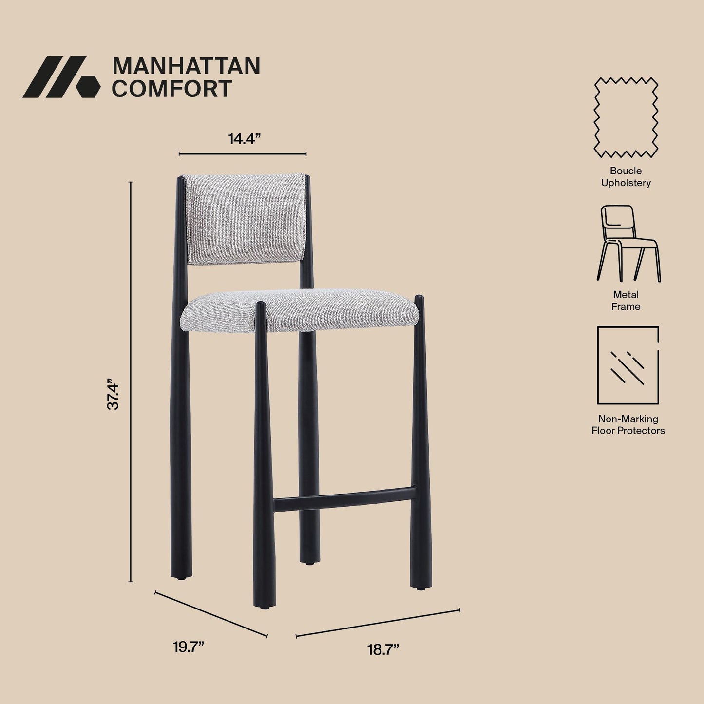 Lennor Mid-Century Modern Metal Boucle Counter Stool in Champagne CS1529-1