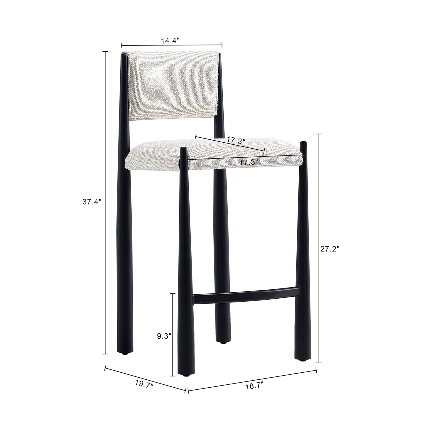 Lennor Mid-Century Modern Metal Boucle Counter Stool in Cream CS1529-2