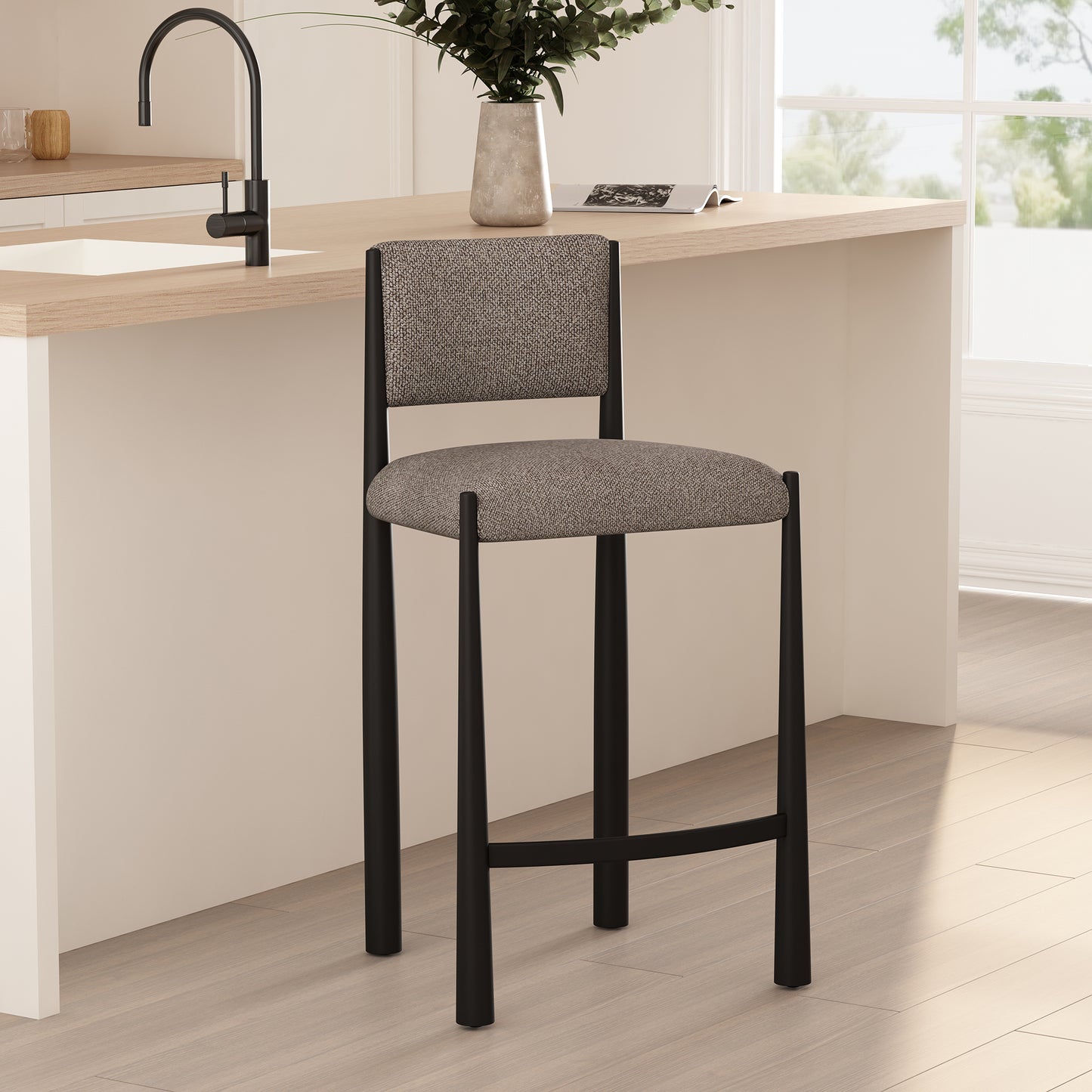 Lennor Mid-Century Modern Metal Boucle Counter Stool in Mushroom CS1529-3