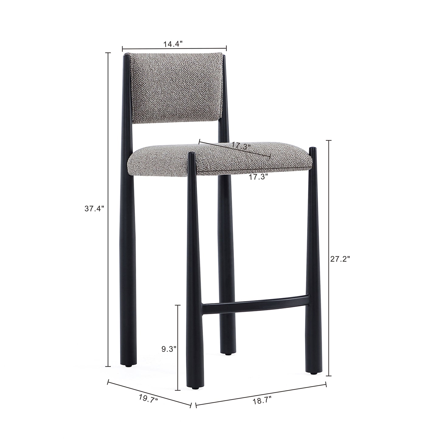 Lennor Mid-Century Modern Metal Boucle Counter Stool in Mushroom CS1529-3