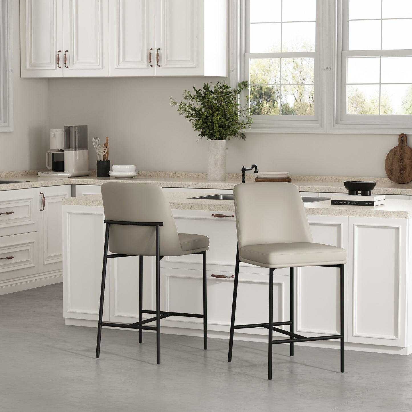 Loft Contemporary Metal Vegan Leather Counter Stool in Stone Gray - Set of 2 CS1534-1