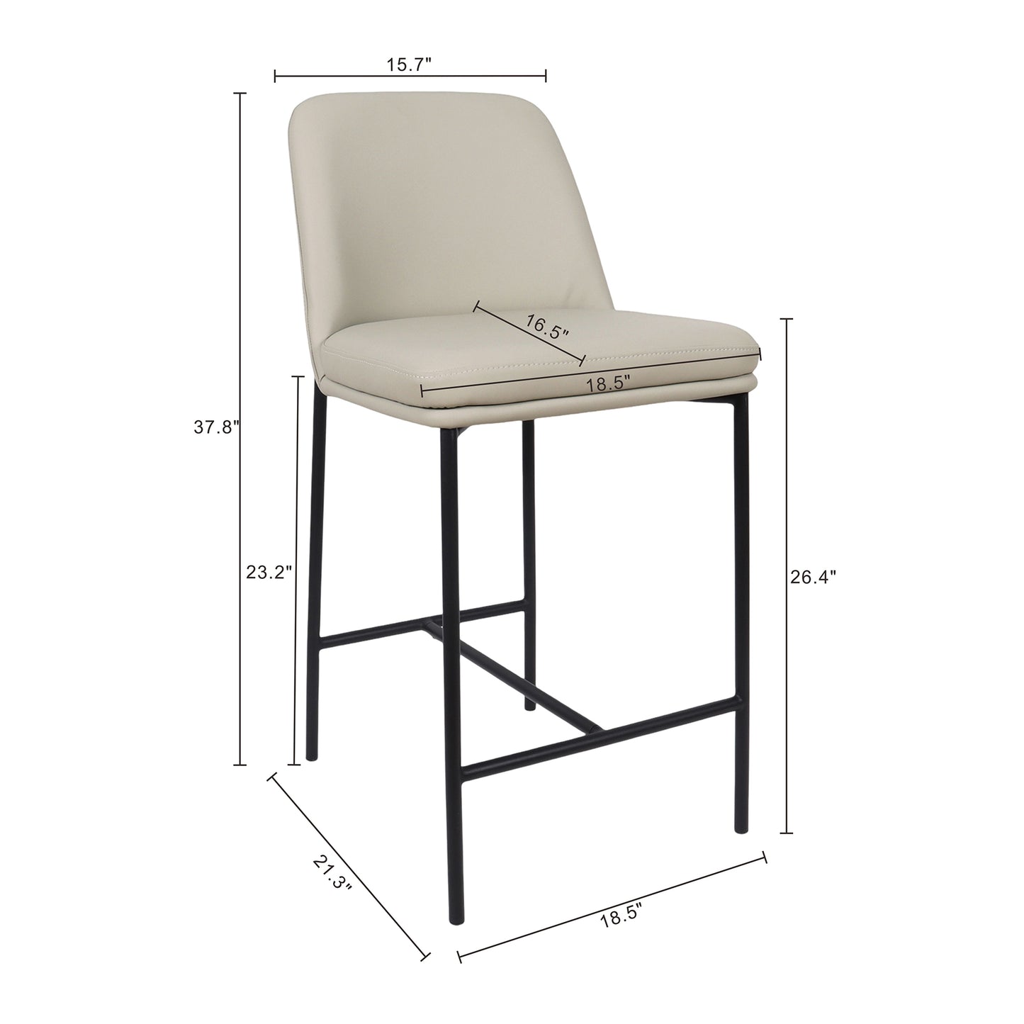 Loft Contemporary Metal Vegan Leather Counter Stool in Stone Gray - Set of 2 CS1534-1