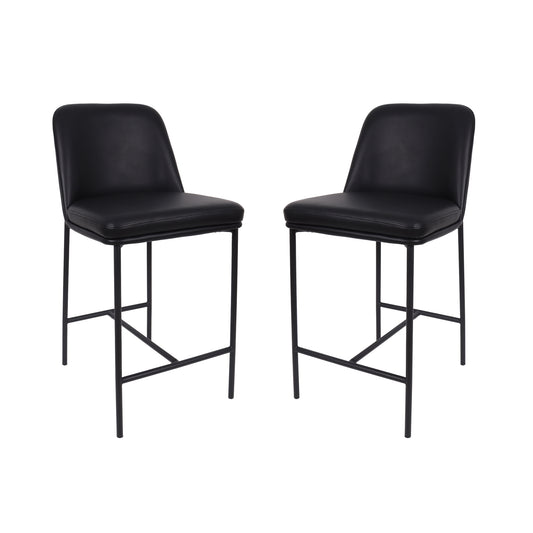 Loft Contemporary Metal Vegan Leather Counter Stool in Black - Set of 2 CS1534-2