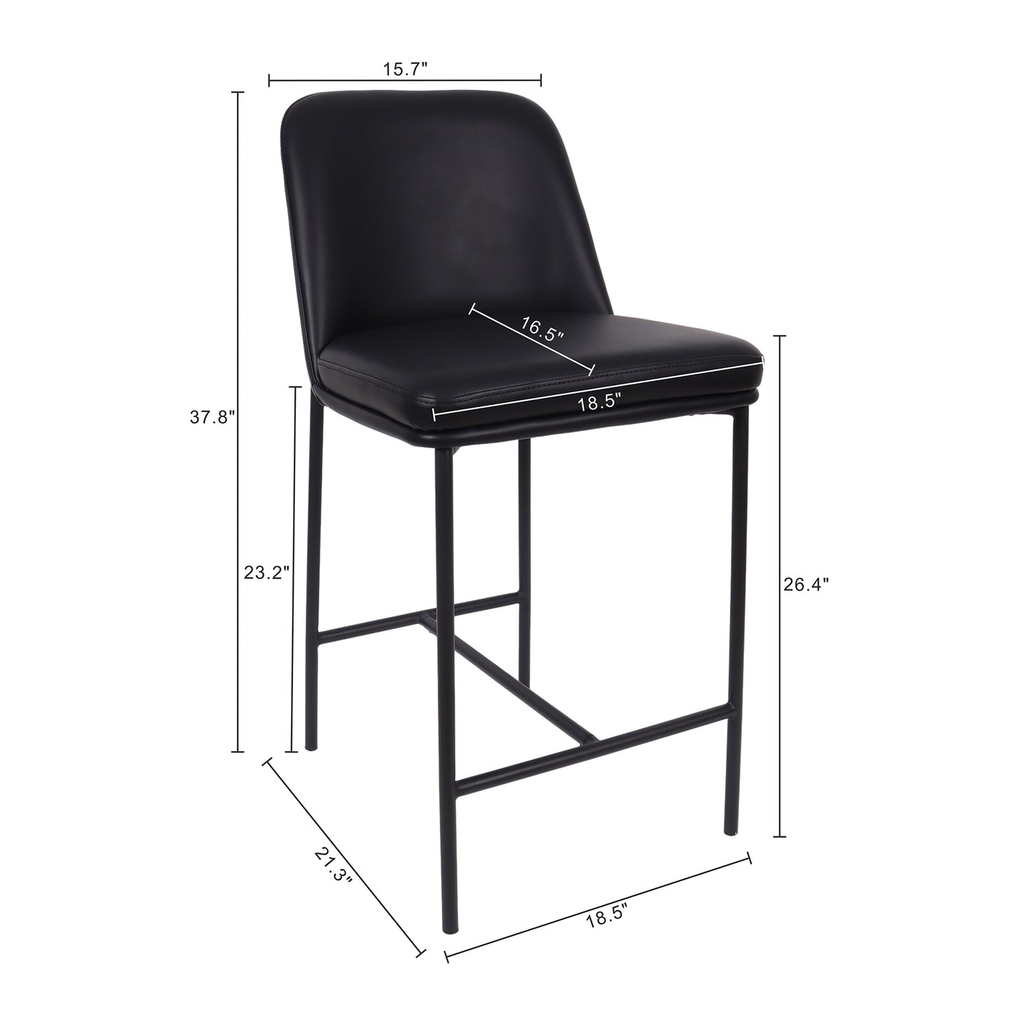 Loft Contemporary Metal Vegan Leather Counter Stool in Black - Set of 2 CS1534-2