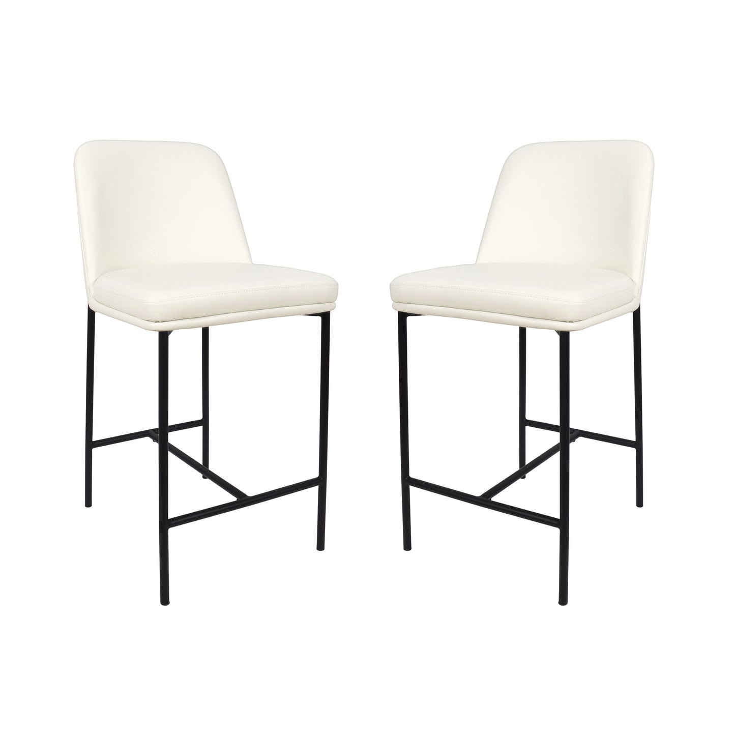 Loft Contemporary Metal Vegan Leather Counter Stool in Ivory - Set of 2 CS1534-3