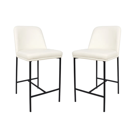 Loft Contemporary Metal Vegan Leather Counter Stool in Ivory - Set of 2 CS1534-3