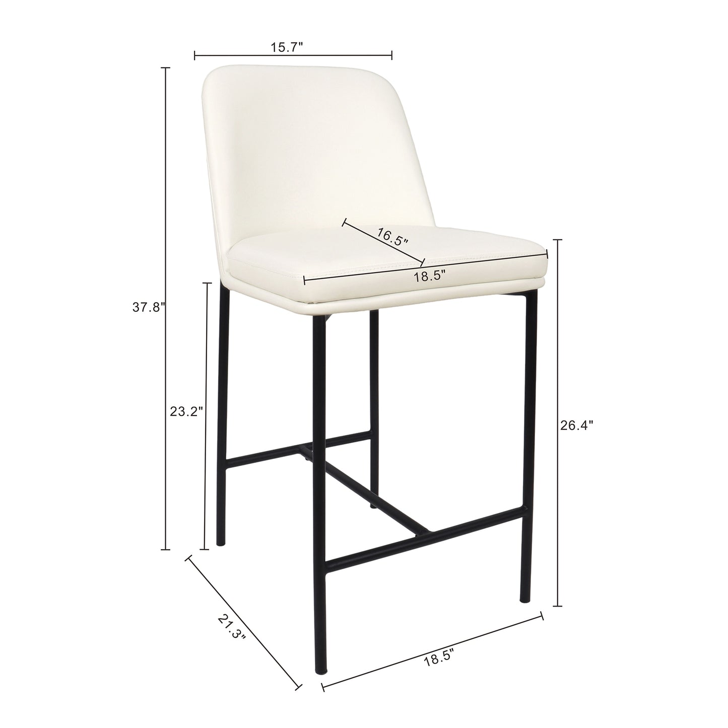 Loft Contemporary Metal Vegan Leather Counter Stool in Ivory - Set of 2 CS1534-3