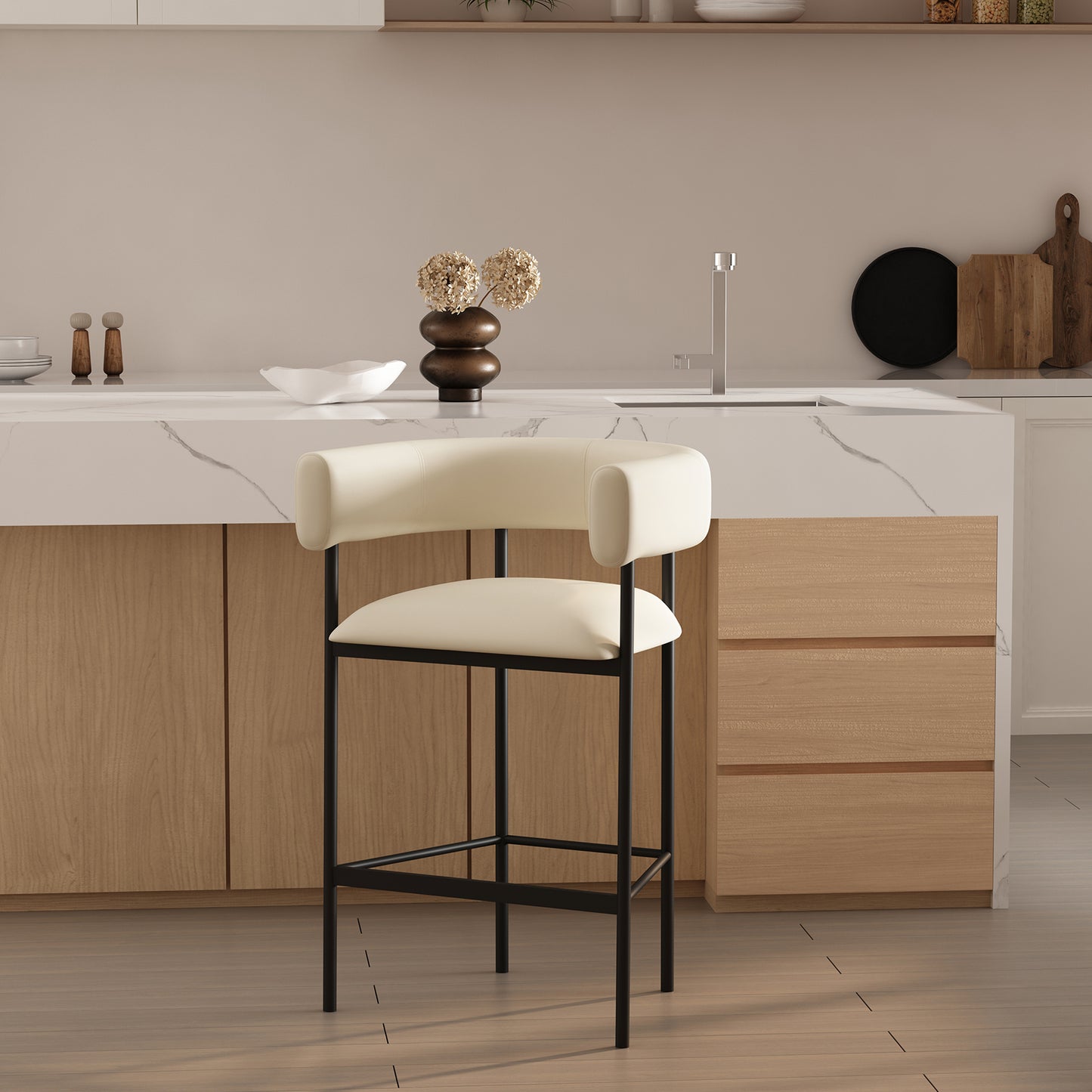 Onda Contemporary Metal Vegan Leather Counter Stool in Ivory CS1637-1