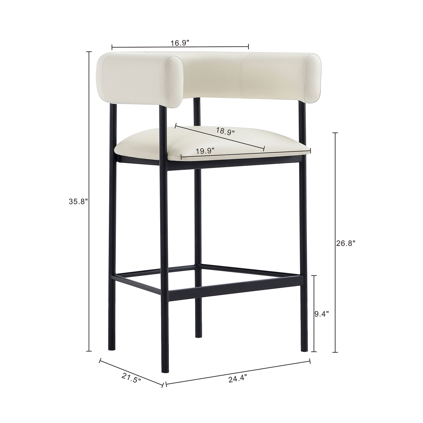 Onda Contemporary Metal Vegan Leather Counter Stool in Ivory CS1637-1