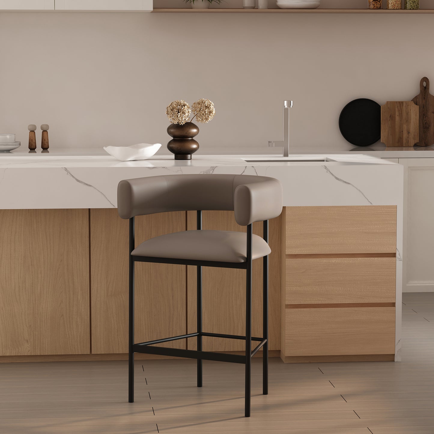 Onda Contemporary Metal Vegan Leather Counter Stool in Taupe CS1637-2