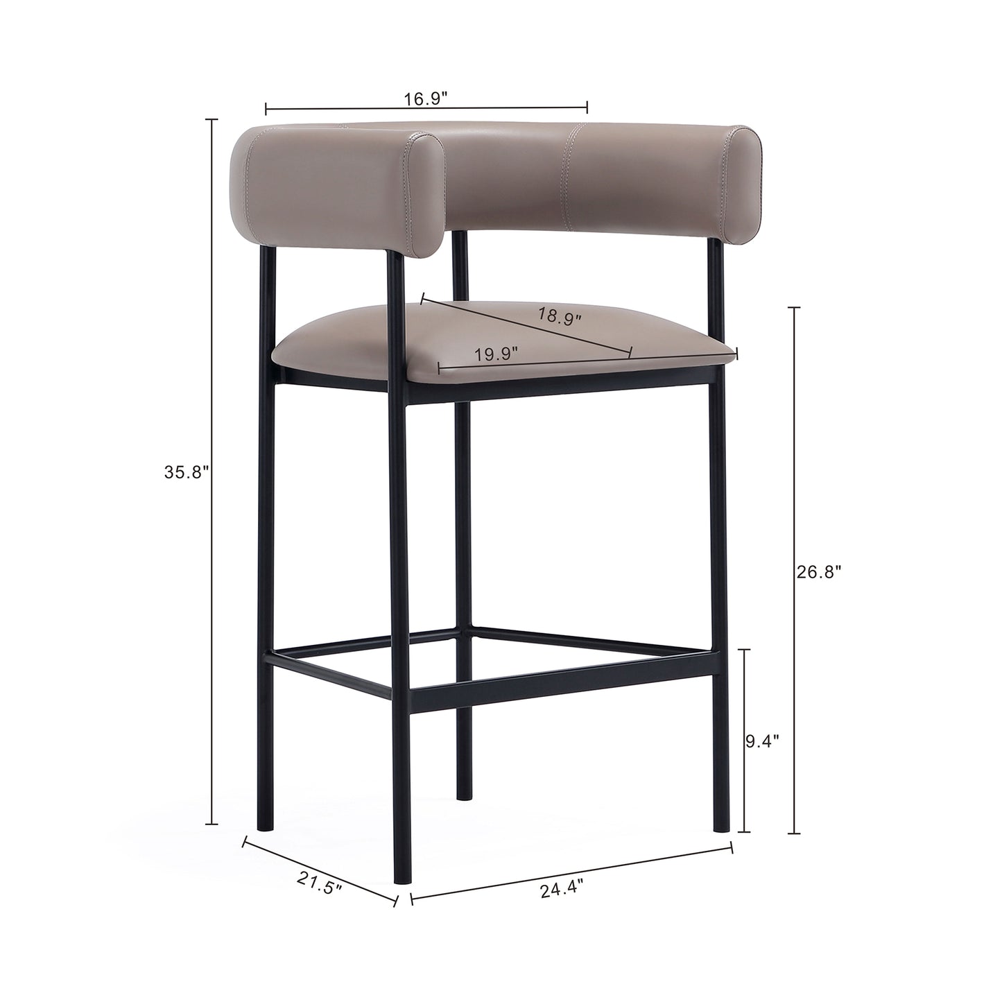 Onda Contemporary Metal Vegan Leather Counter Stool in Taupe CS1637-2