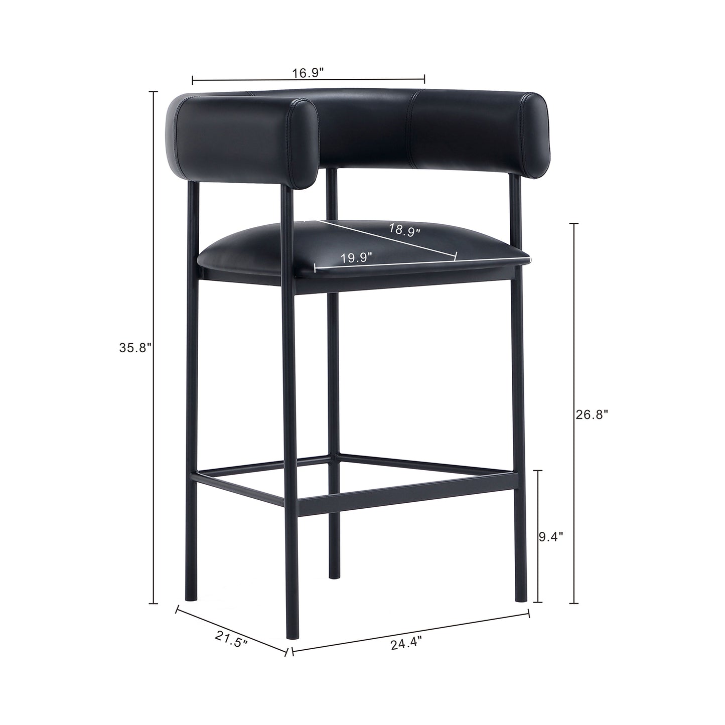 Onda Contemporary Metal Vegan Leather Counter Stool in Black CS1637-3