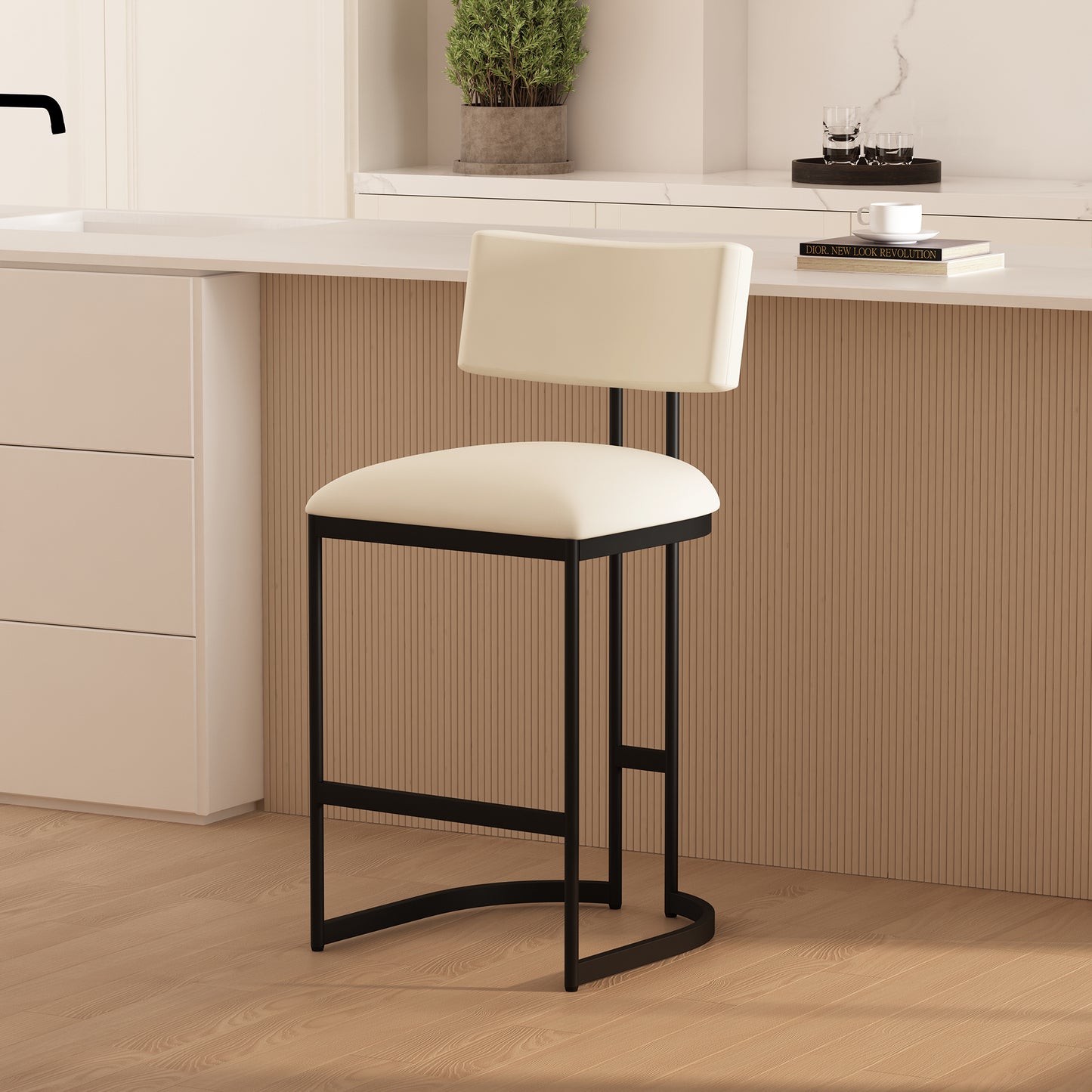 Juno Contemporary Modern Metal Vegan Leather Counter Stool in Ivory CS1640-1