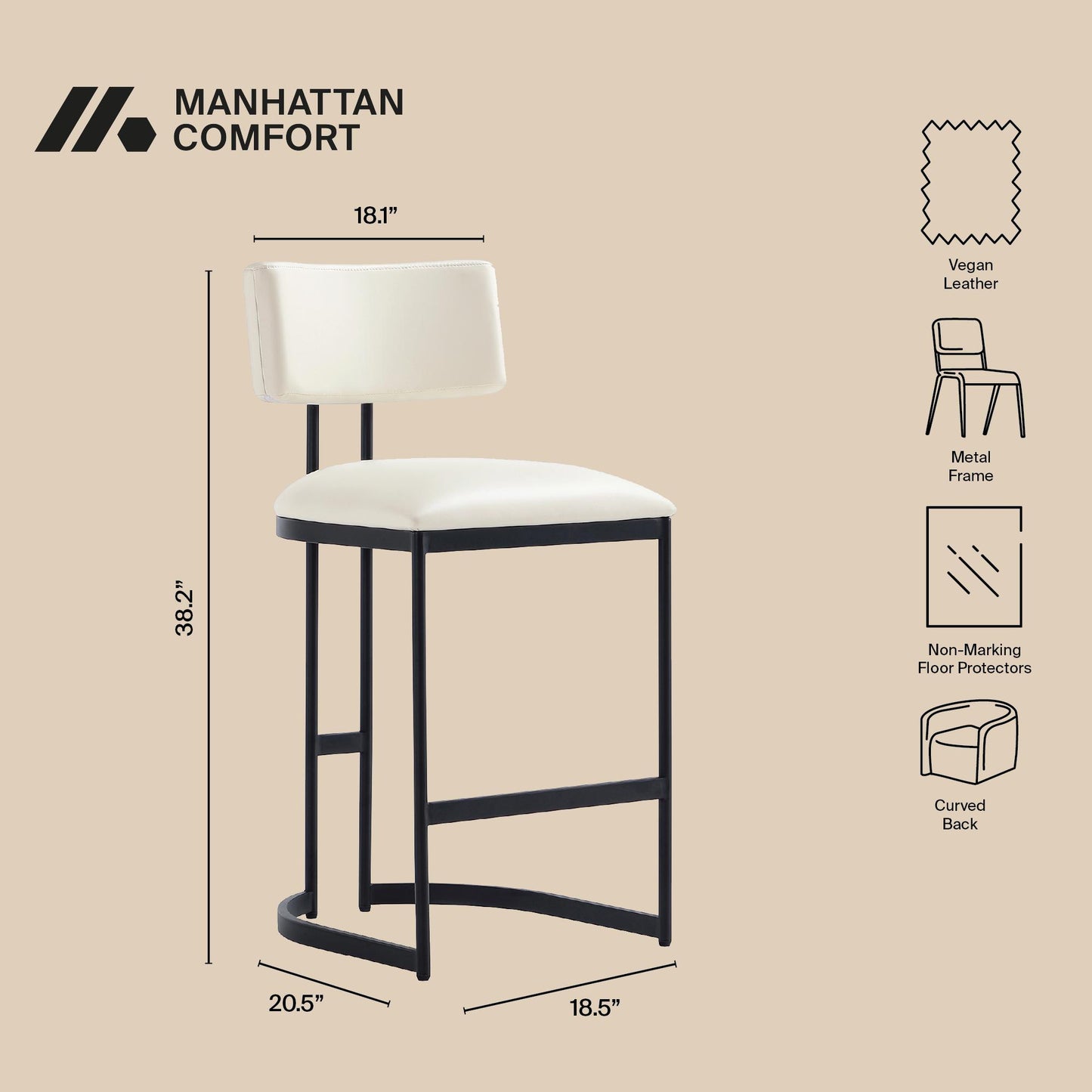 Juno Contemporary Modern Metal Vegan Leather Counter Stool in Ivory CS1640-1