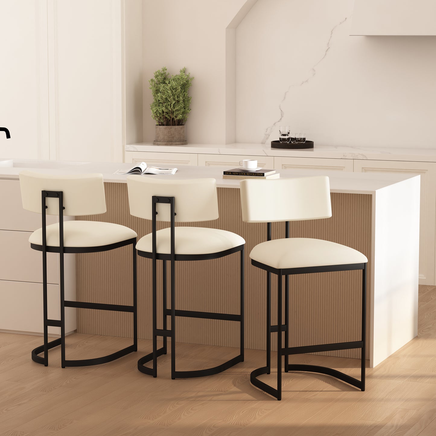 Juno Contemporary Modern Metal Vegan Leather Counter Stool in Ivory CS1640-1