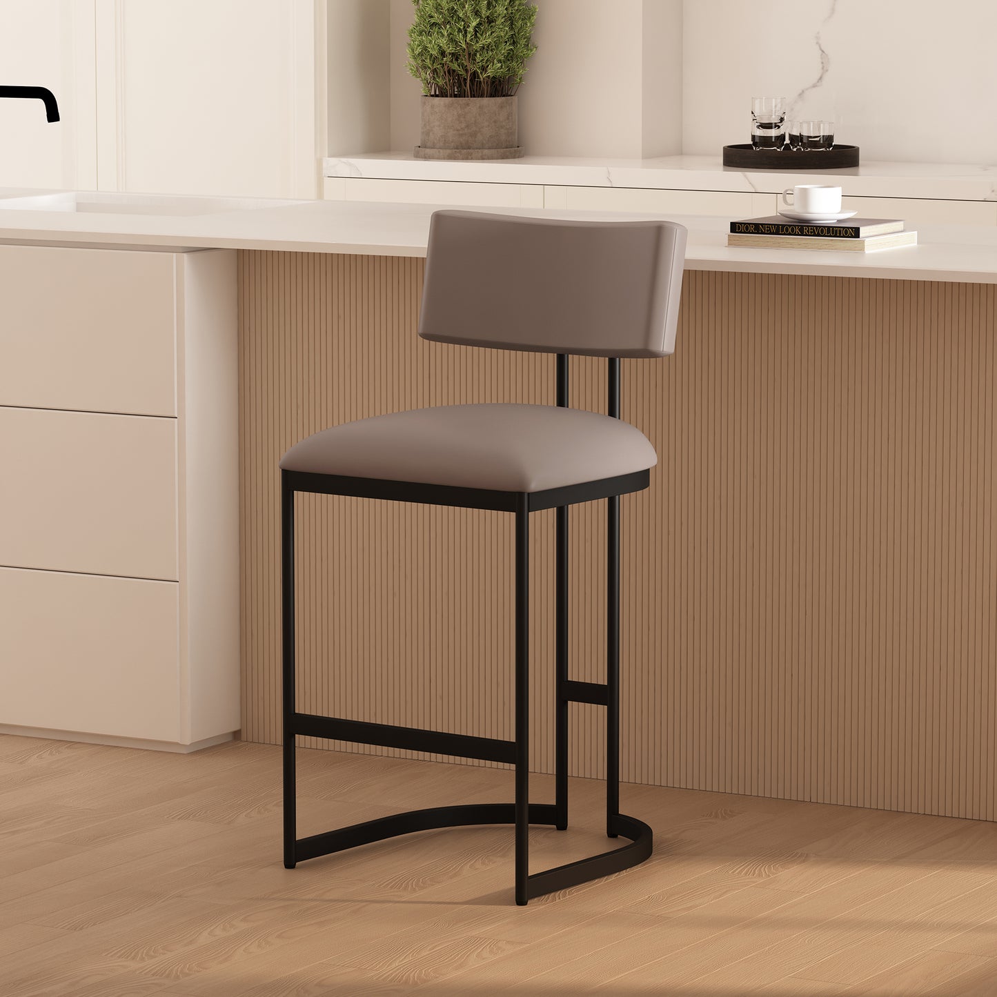Juno Contemporary Modern Metal Vegan Leather Counter Stool in Taupe CS1640-2