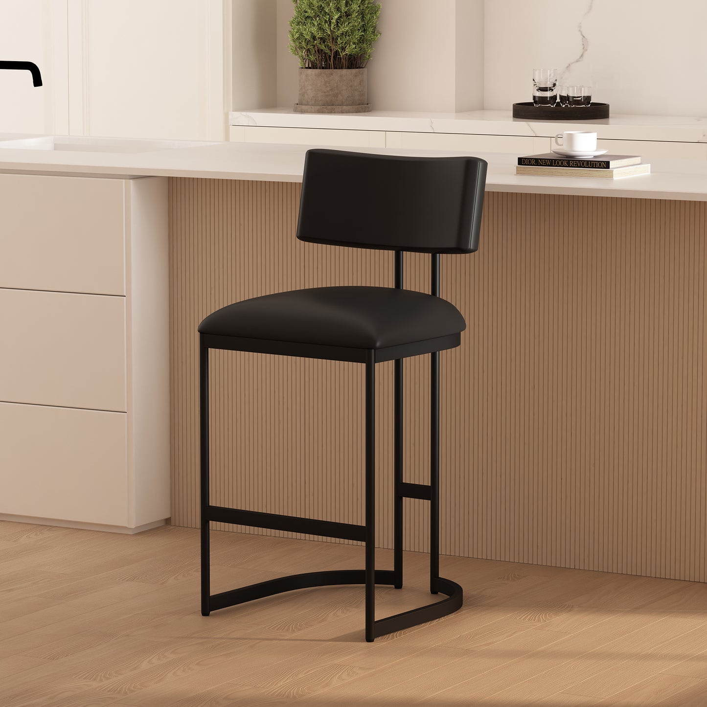 Juno Contemporary Modern Metal Vegan Leather Counter Stool in Black CS1640-3