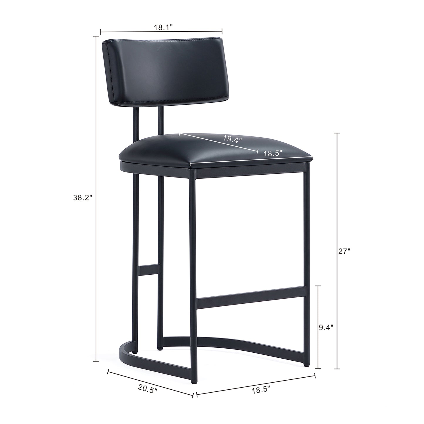Juno Contemporary Modern Metal Vegan Leather Counter Stool in Black CS1640-3