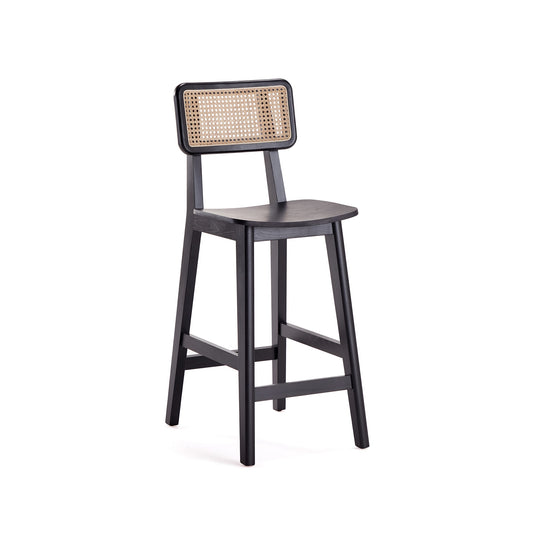 Versailles Industry Chic Cane Back Wood Counter Stool in Black and Natural CSCA01-BK