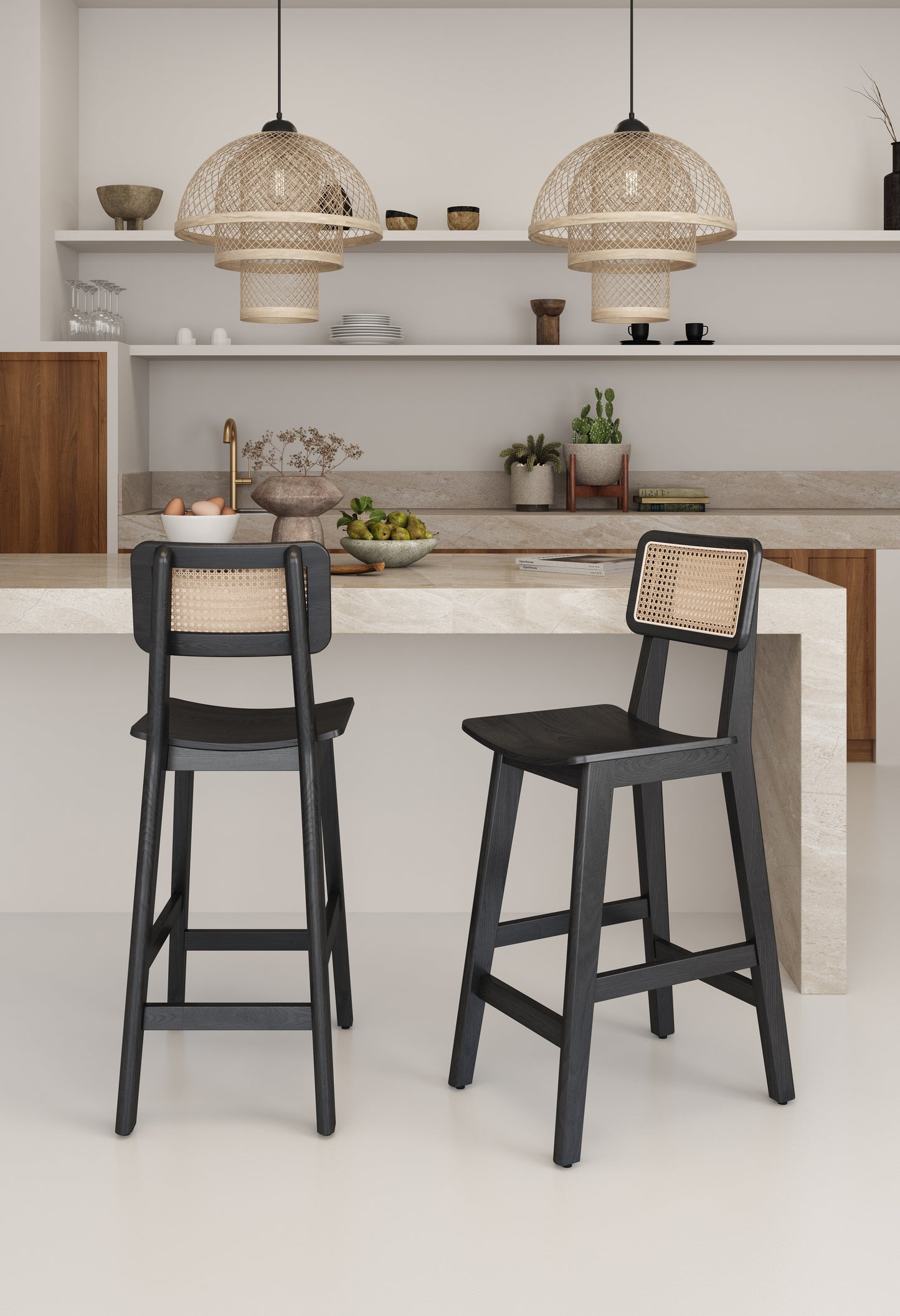 Manhattan Comfort Versailles Counter Stool in Black and Natural Cane CSCA01-BK