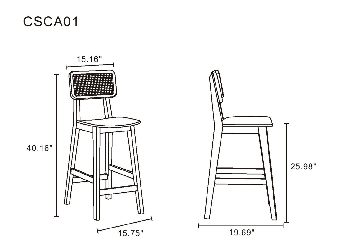 Versailles Industry Chic Cane Back Wood Counter Stool in Natural CSCA01-NA