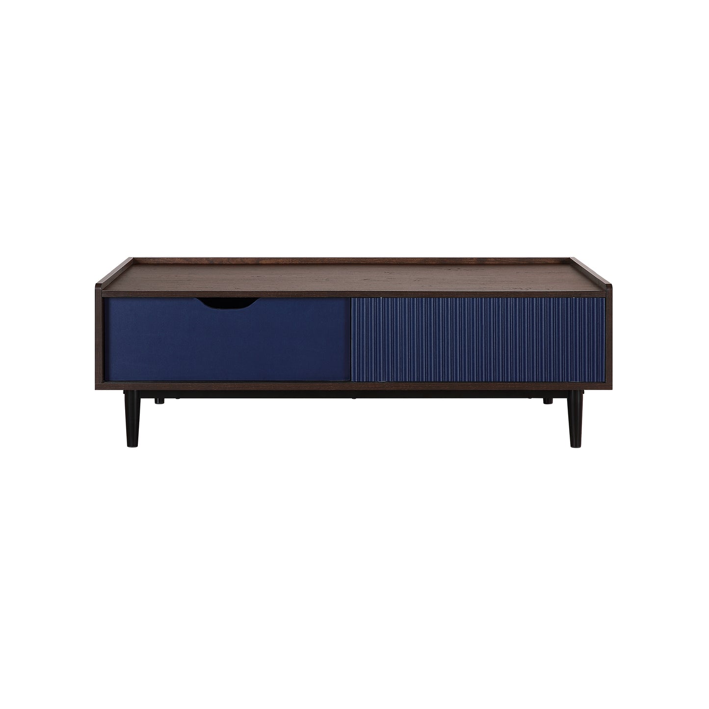 Manhattan Comfort Duane Modern Ribbed Coffee Table with Drawer and Shelf in Dark Brown and Navy Blue CT-11GLF-NB